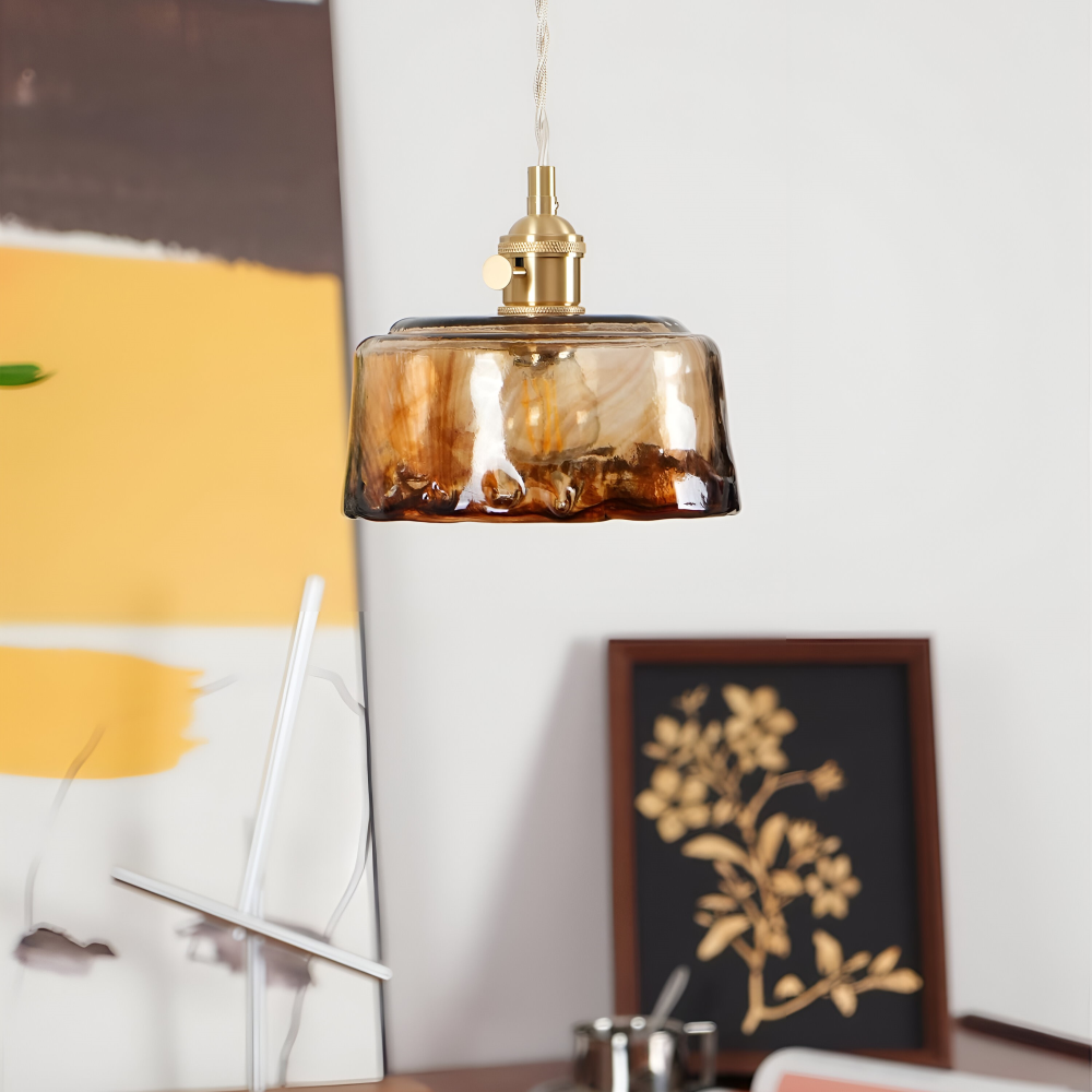 Lampa wisząca vintage szkło i antyczny mosiądz