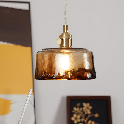 Lampa wisząca vintage szkło i antyczny mosiądz