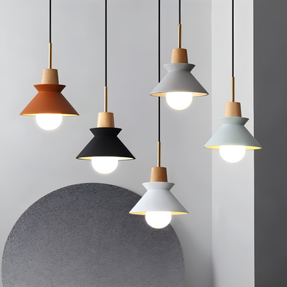 Lampa wisząca kopułowa kolorowa metal drewno