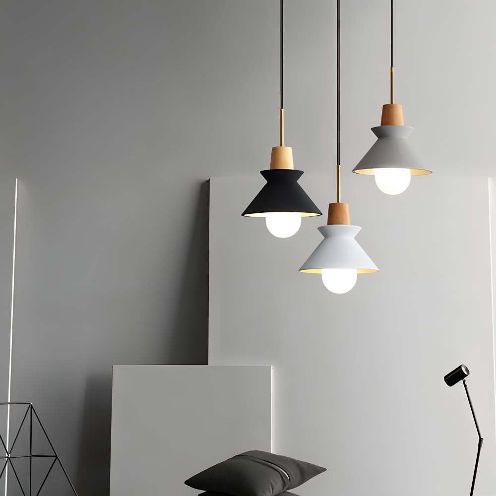 Lampa wisząca kopułowa kolorowa metal drewno