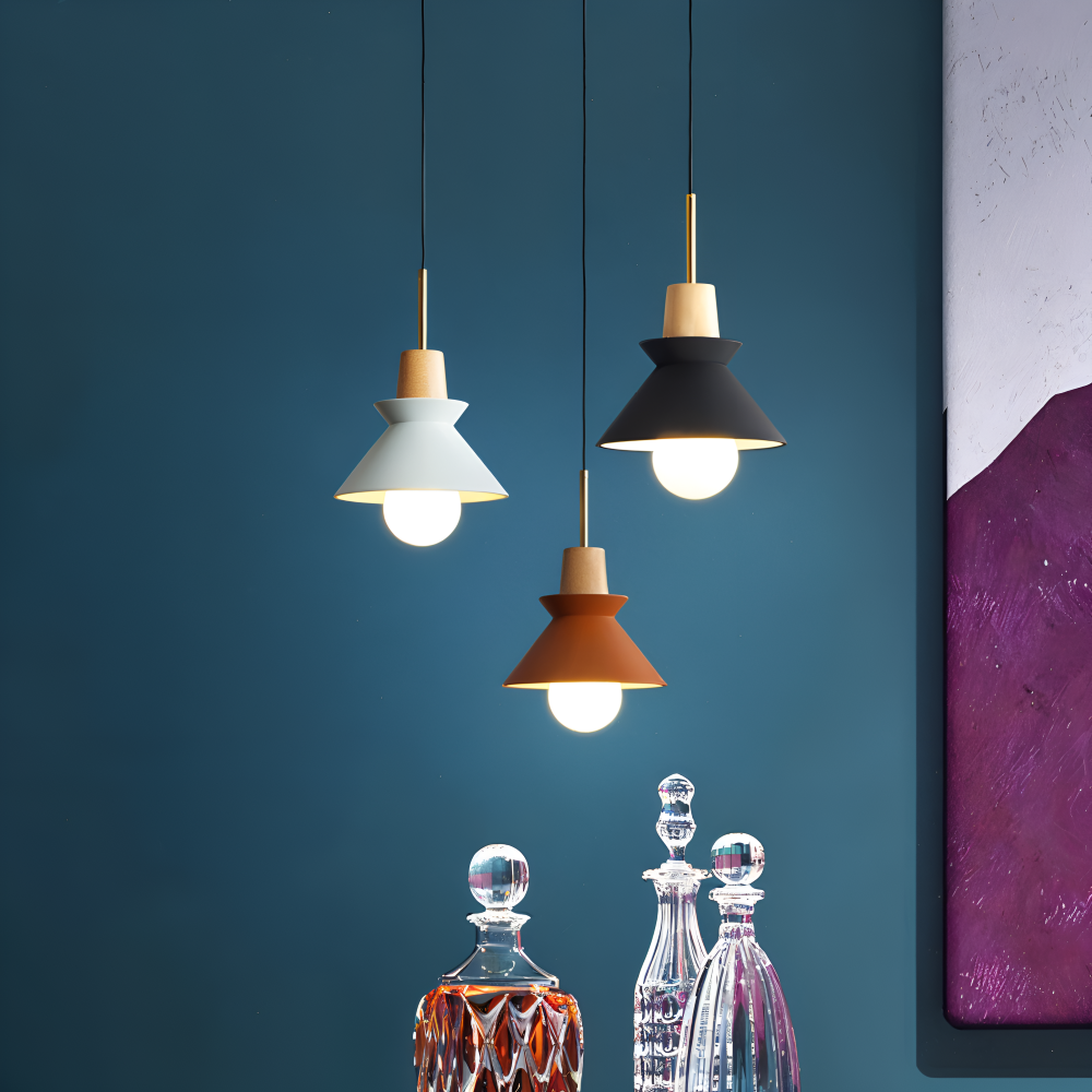 Lampa wisząca kopułowa kolorowa metal drewno