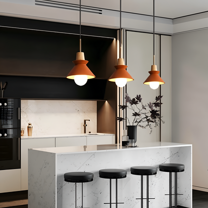 Lampa wisząca kopułowa kolorowa metal drewno