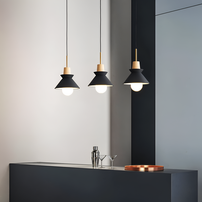 Lampa wisząca kopułowa kolorowa metal drewno