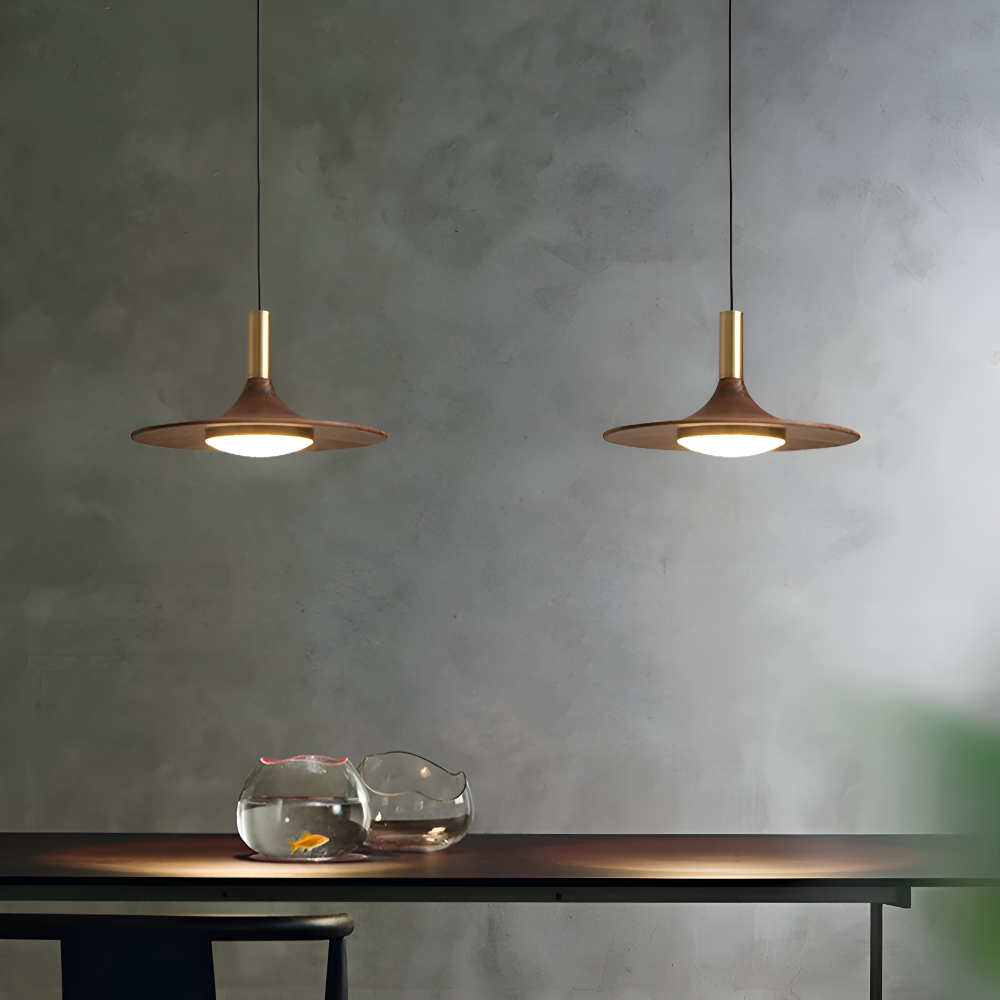 Drewniana lampa wisząca LED nad stół w stylu japandi