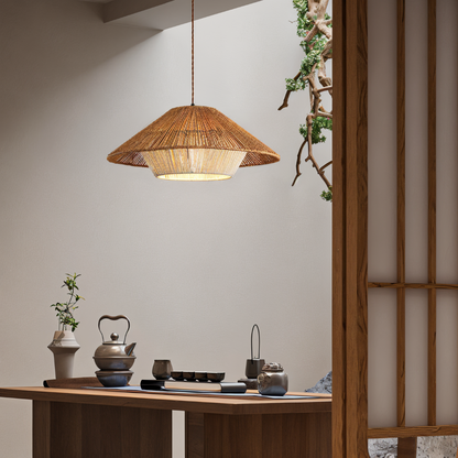 Lampa sufitowa Wabi Sabi z drewna do salonu