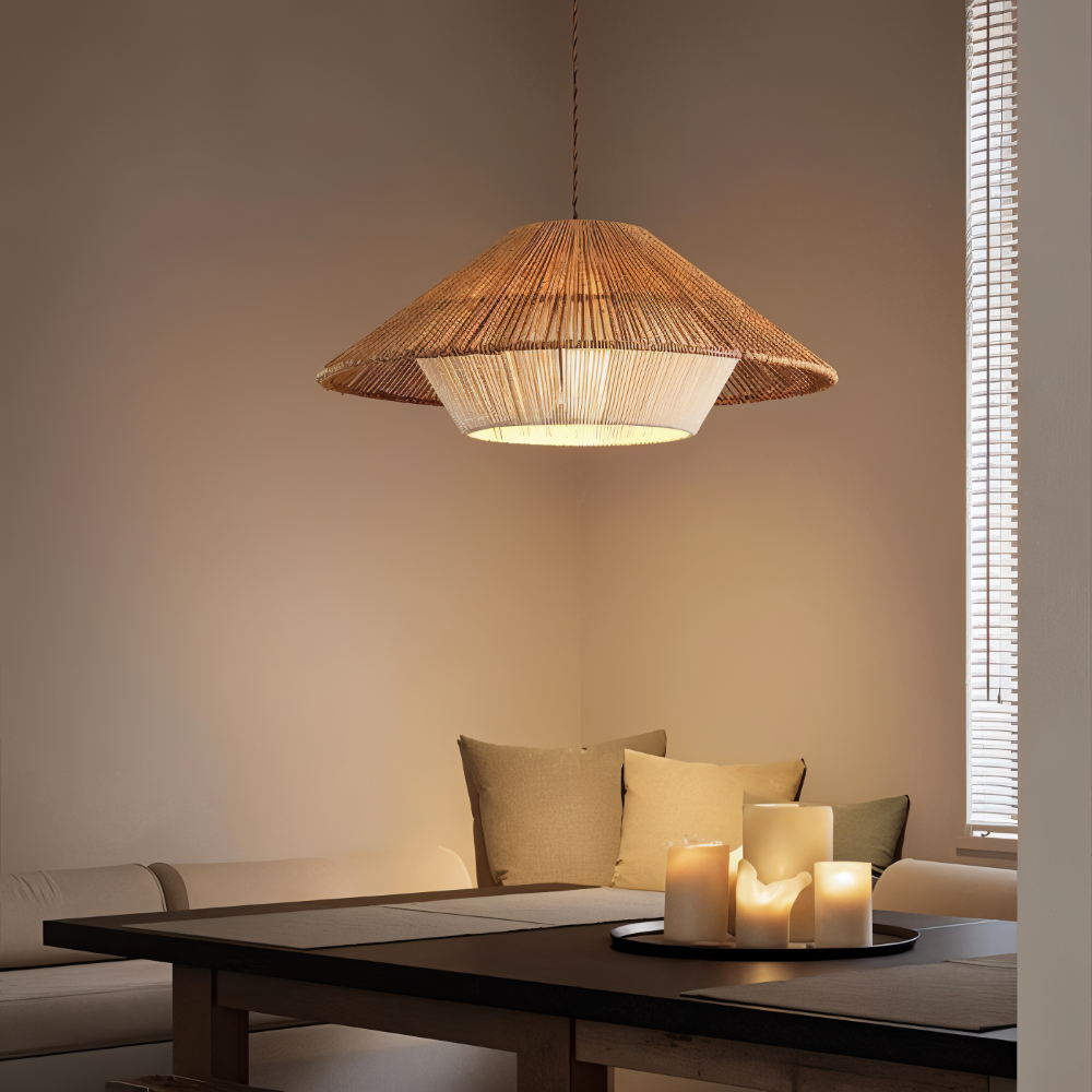 Lampa sufitowa Wabi Sabi z drewna do salonu