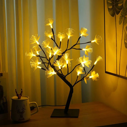 Biała lampa drzewko LED z kwiatami USB i bateria