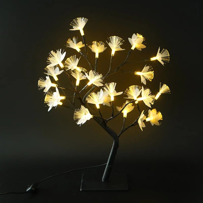 Biała lampa drzewko LED z kwiatami USB i bateria