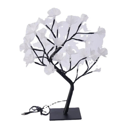 Biała lampa drzewko LED z kwiatami USB i bateria