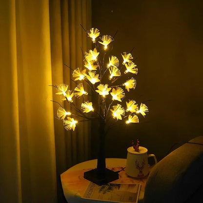 Biała lampa drzewko LED z kwiatami USB i bateria