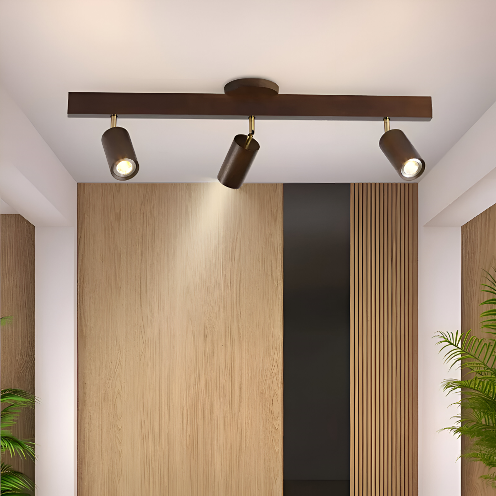 Regulowany plafon spot LED z drewna i metalu