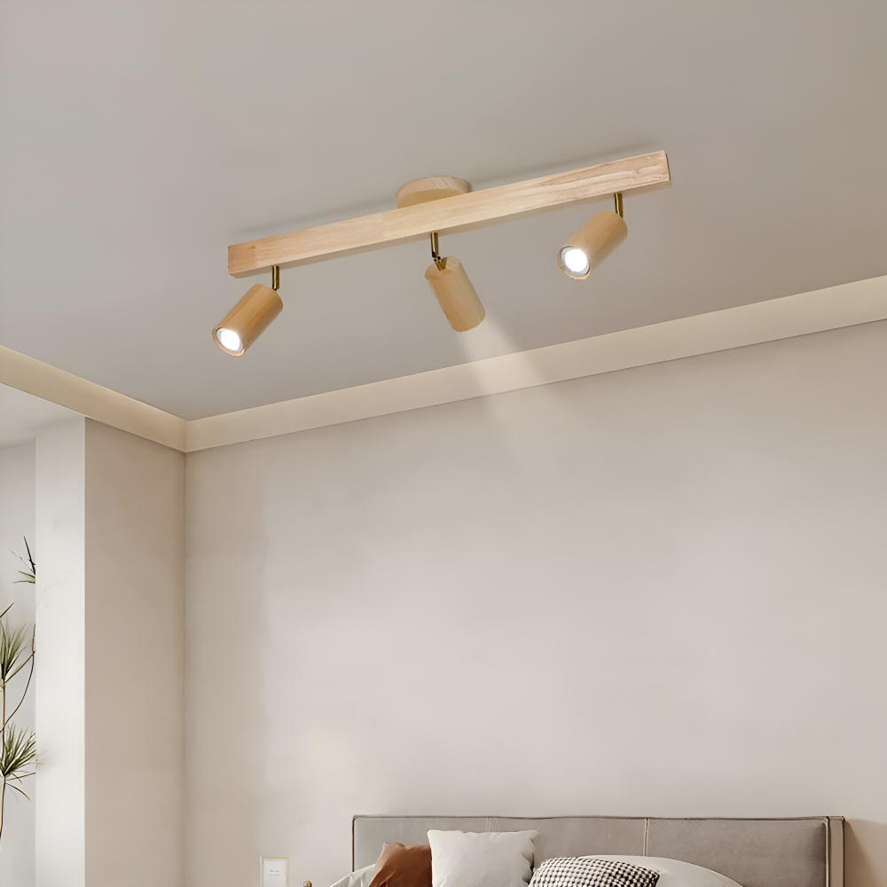 Regulowany plafon spot LED z drewna i metalu