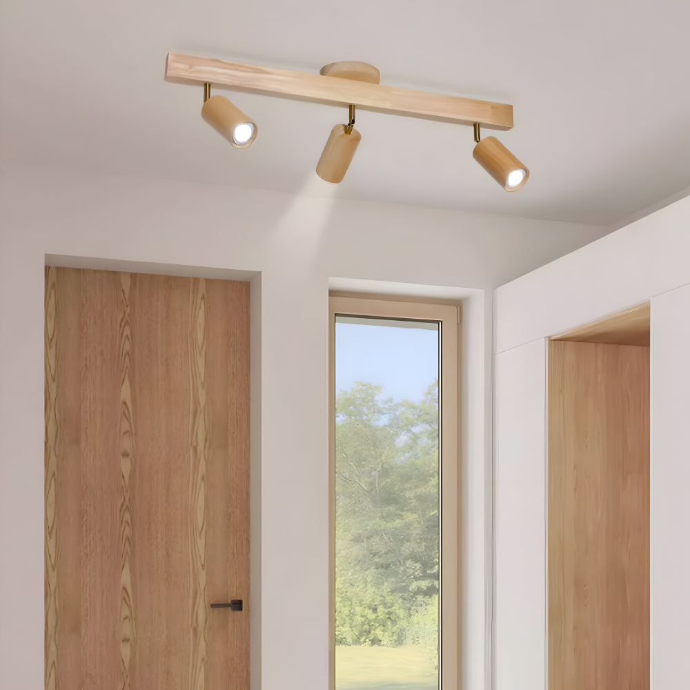 Regulowany plafon spot LED z drewna i metalu