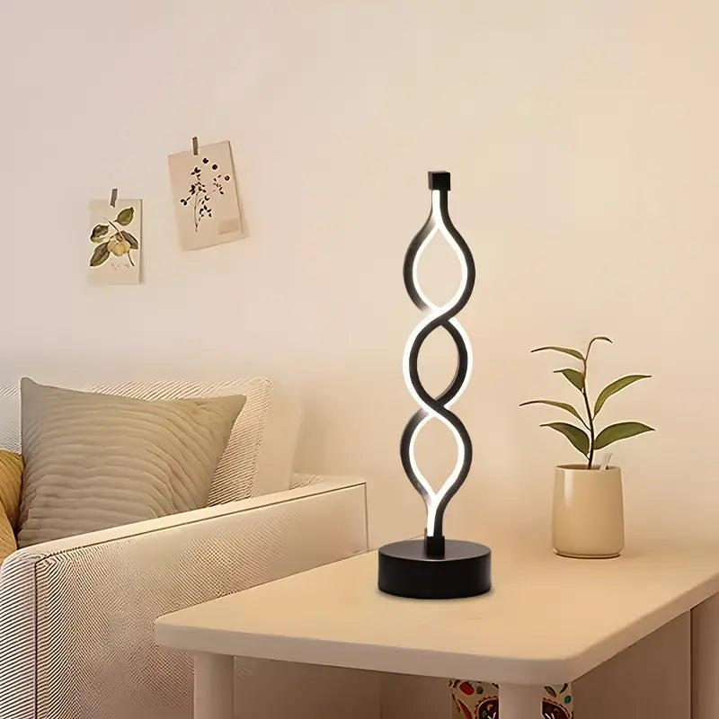Czarna lampka stołowa LED spiralna ściemniana USB