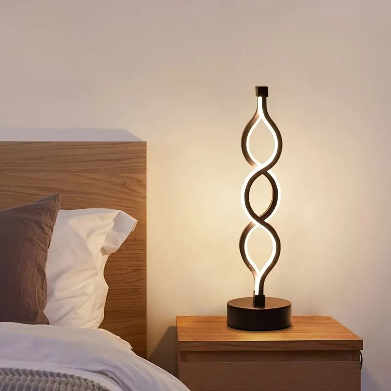 Czarna lampka stołowa LED spiralna ściemniana USB