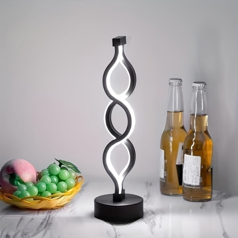 Czarna lampka stołowa LED spiralna ściemniana USB