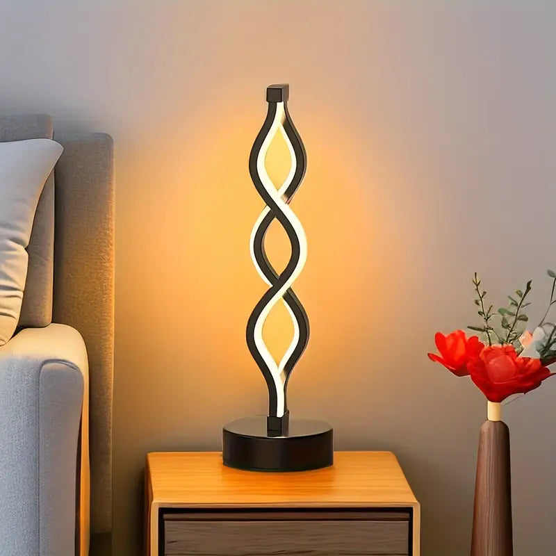 Czarna lampka stołowa LED spiralna ściemniana USB