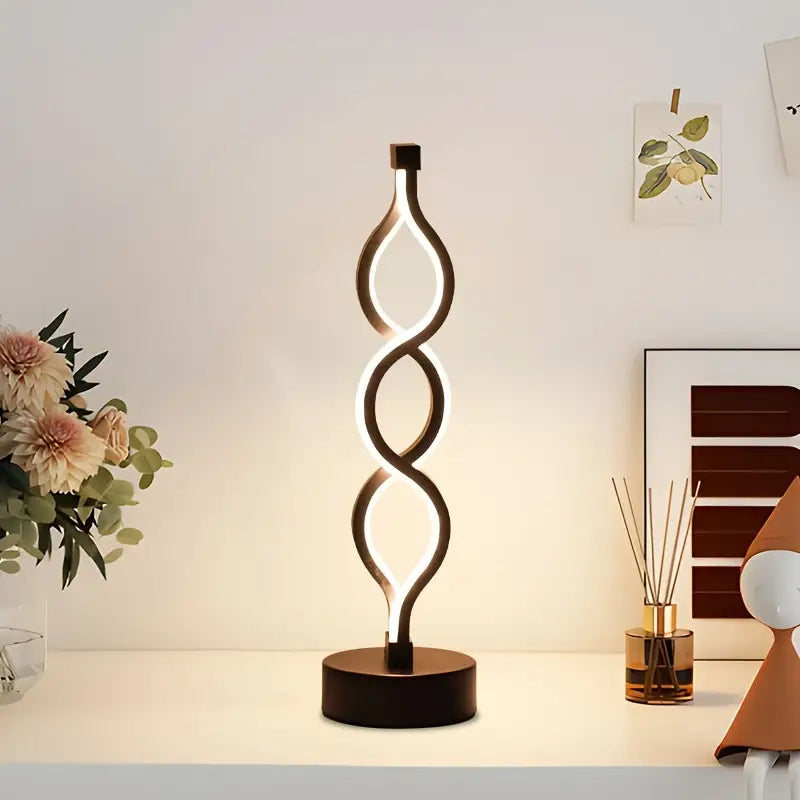Czarna lampka stołowa LED spiralna ściemniana USB