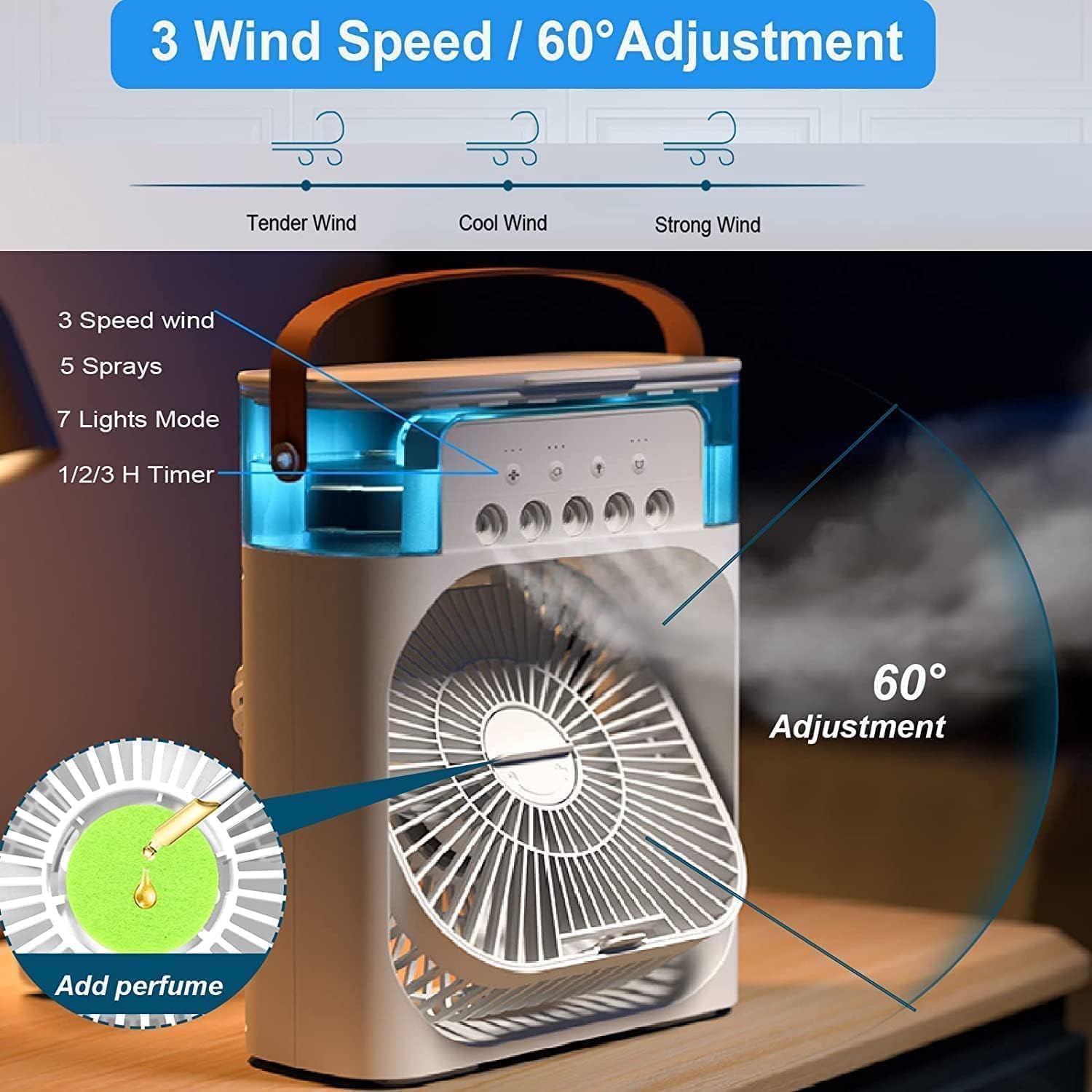 Przenośny klimatyzer USB z funkcją mgiełki