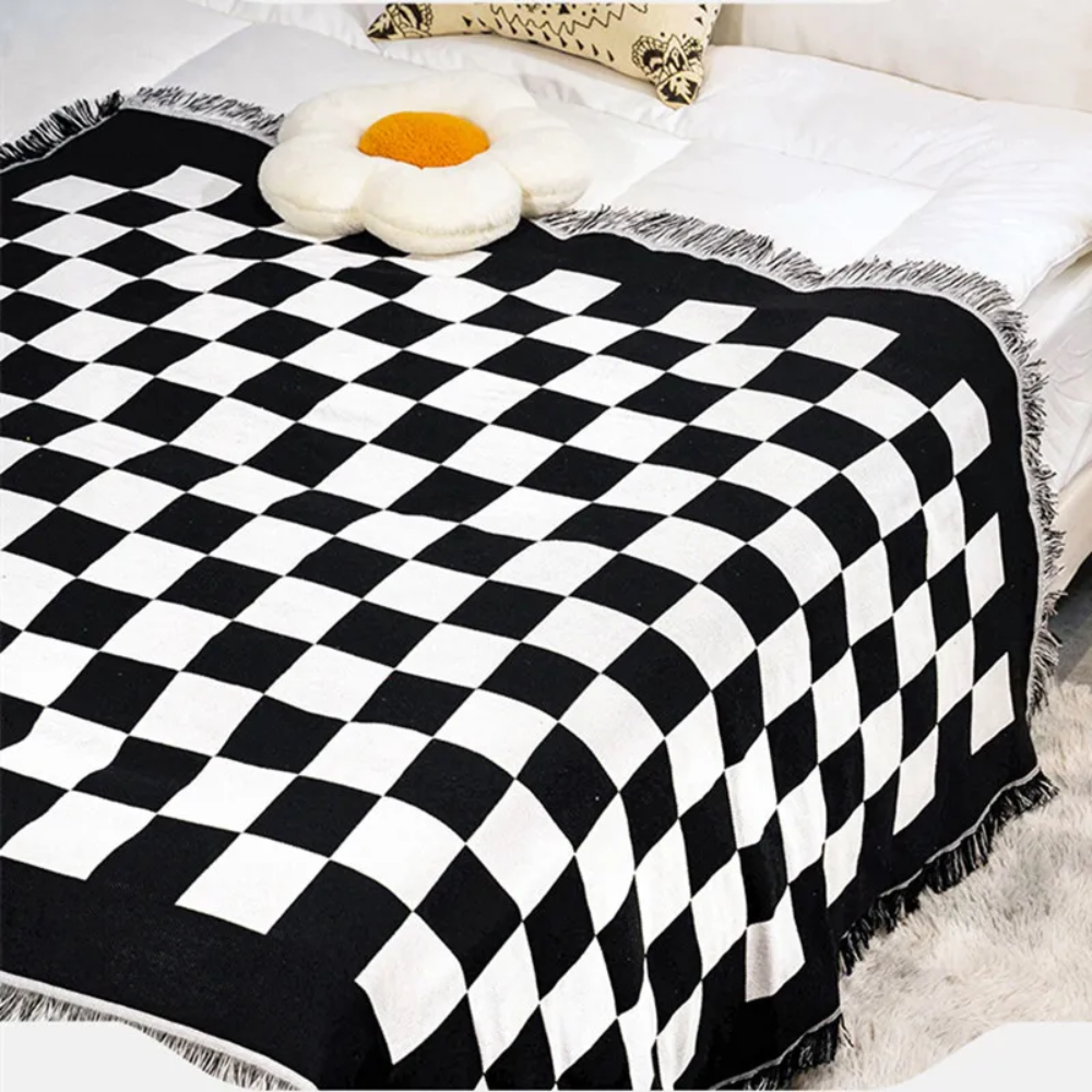 Koc piknikowy w kratę z mikrofibry 130 × 180 cm