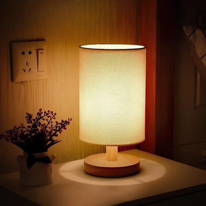 Lampa stołowa z drewna i lnu LED z pilotem