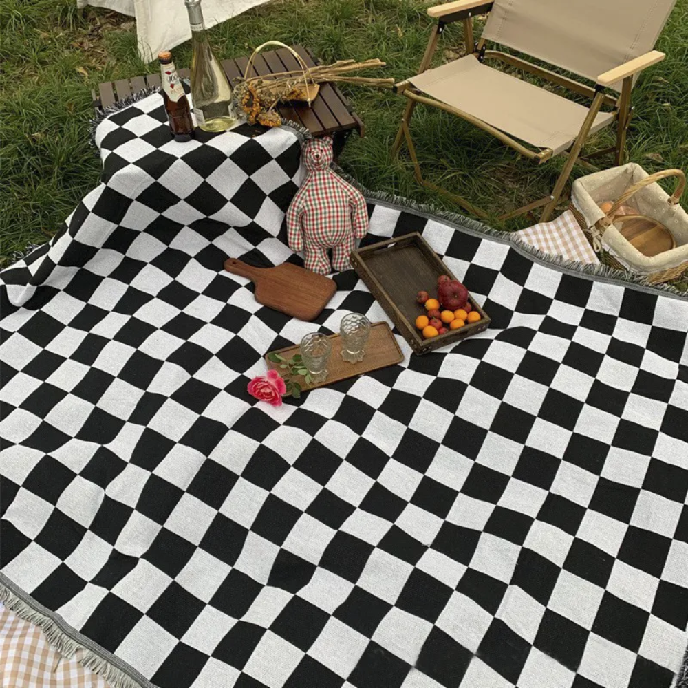 Koc piknikowy w kratę z mikrofibry 130 × 180 cm