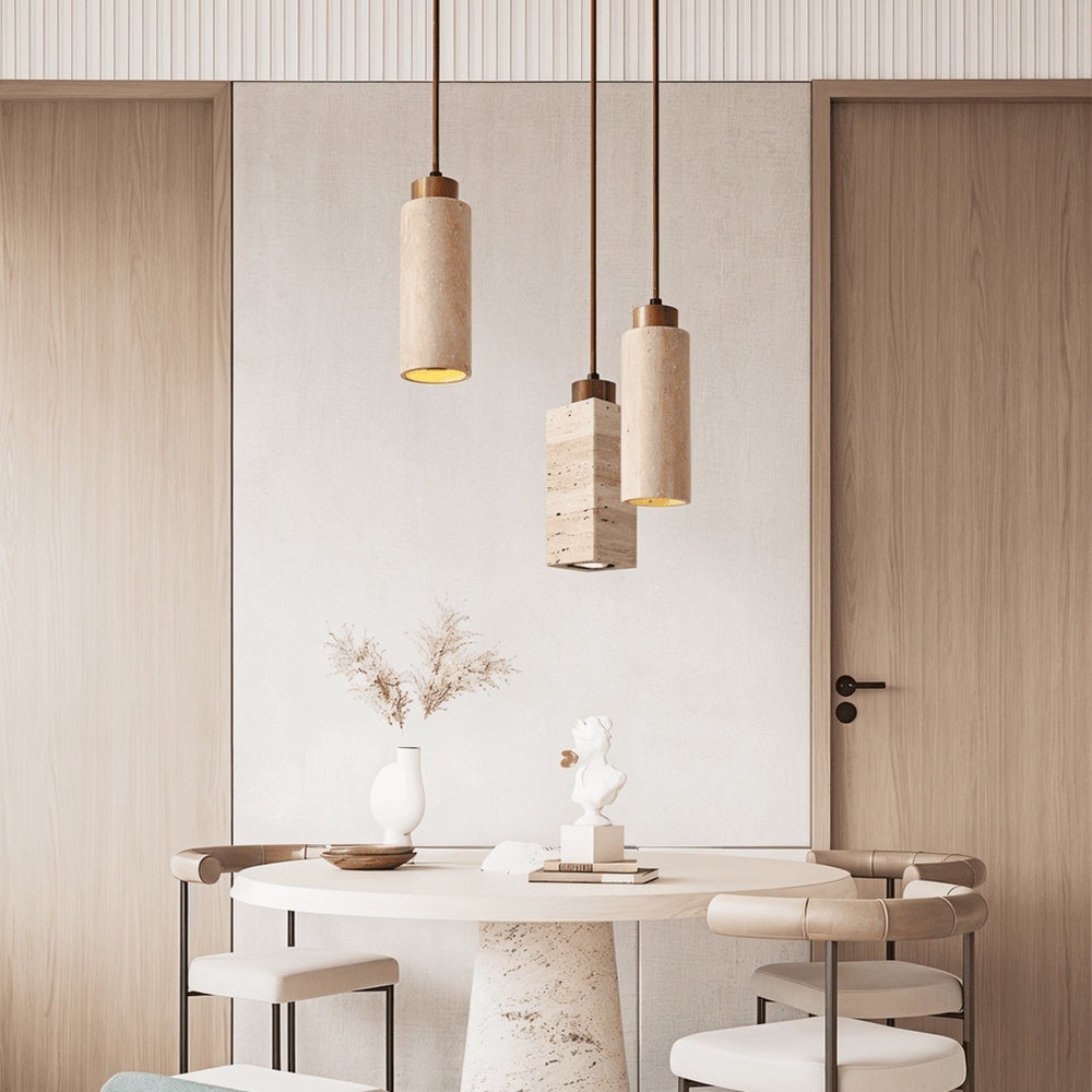 Marmurowa lampa wisząca cylindryczna z miedzią